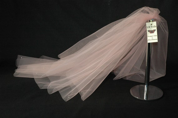 2 Tier Crystal Blush Pink LB Veils 151 UK