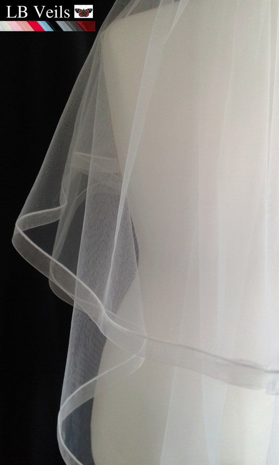 Ribbon Edge 2 Tier Plain Wedding Veil LB Veils 184 UK