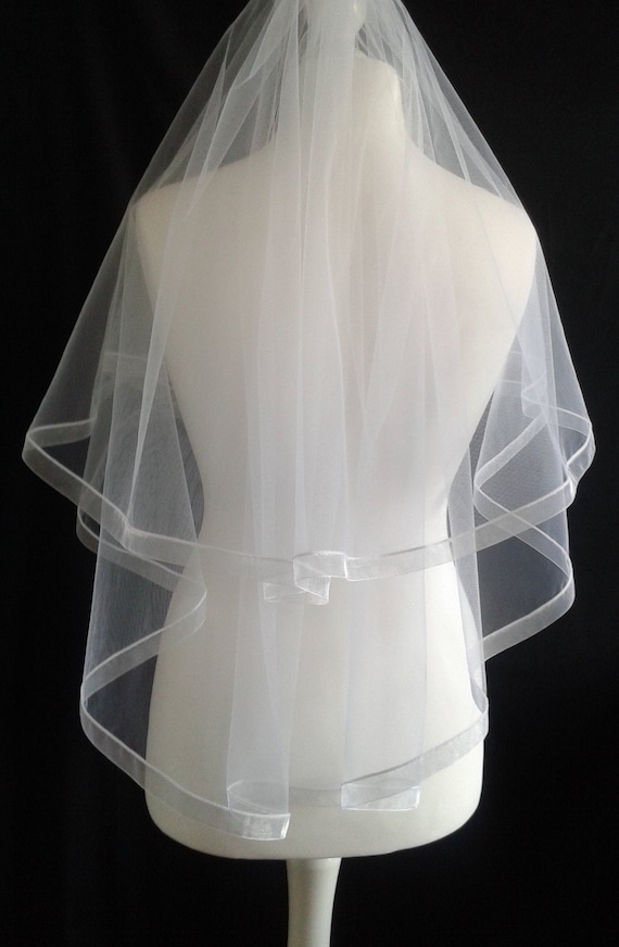 Ribbon Edge 2 Tier Veil Plain Wedding Any Colour LB Veils LBV184 UK