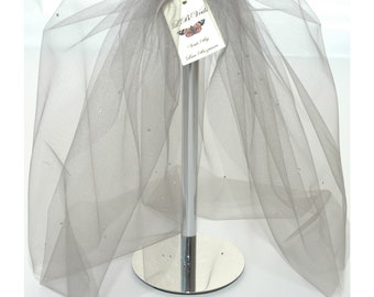 Grey Bouffant, Veil, Silver, Gray, Crystal, Diamante, Short Veil, Shoulder, Elbow, Waist, Length, Length Veil, Sparkle, LB Veils 154 UK