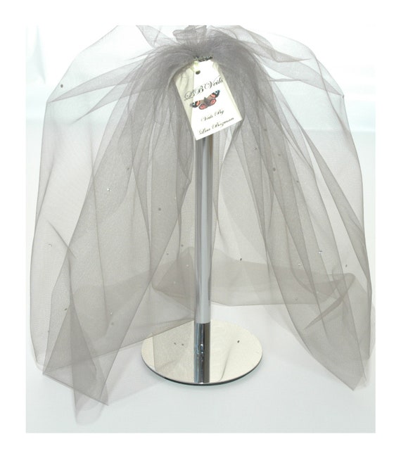 2 Tier Crystal Bouffant Silver Grey LB Veils 154 UK