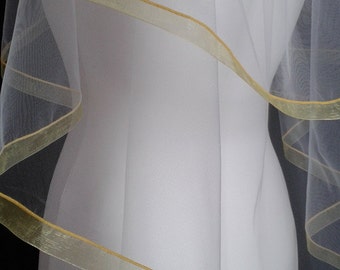 Yellow Ribbon Edge 2 Tier Veil Plain Wedding LB Veils LBV184 UK