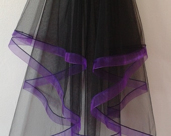 Purple Ribbon Edge 2 Tier Black Veil Plain or Crystal Wedding Bridal LB Veils LBV184 UK