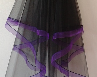 Veil, Black, Gothic, Purple, Ribbon, Edge, 2 Tier, Crystal, Plain, Wedding, Organza, Waist, Length, Elbow, Short, Long, LB Veils LBV184 UK