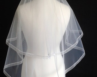 Ribbon Edge 2 Tier Plain Wedding Veil LB Veils 184 UK