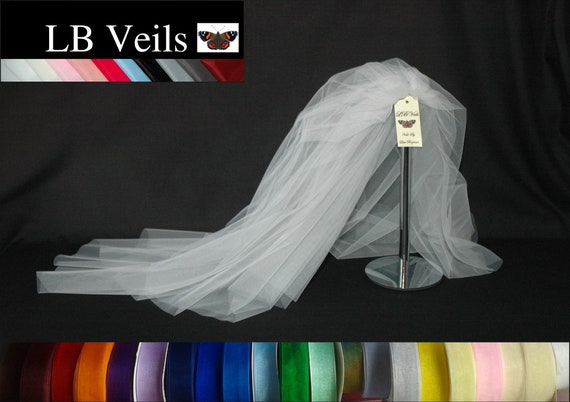 Ribbon Edge 2 Tier Ivory Veil Wedding LB Veils LBV184 UK
