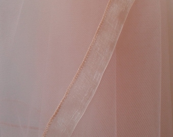 Blush Pink Ribbon Edge 2 Tier Veil Plain Wedding Bridal LB Veils LBV184 UK