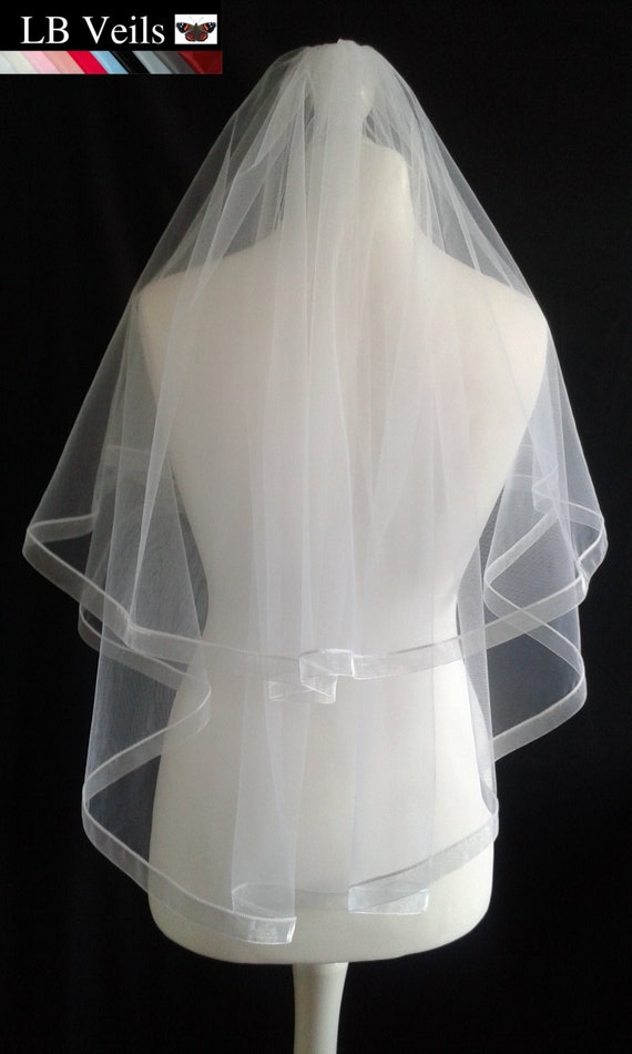 Ribbon Edge 2 Tier Veil White Plain Wedding LB Veils LBV184 UK