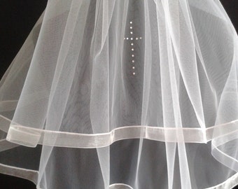 Holy Communion Veil 2 Tier Crystal Cross LB Veils LBV187 UK