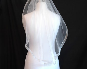 Wedding, Veil, 1 Single Tier, Any Colour, Organza, Ribbon Edge, Beige, Ivory, Champagne, Length, Elbow, Fingertip, Short, LB Veils LBV183 UK