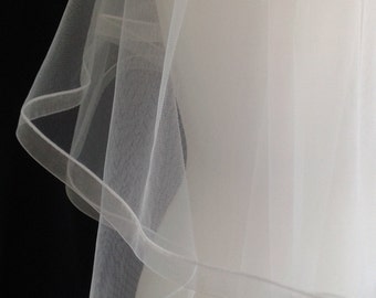 Ribbon Edge 2 Tier Ivory Veil Plain Wedding LB Veils LBV184 UK