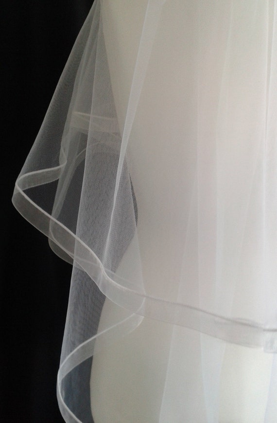 Ribbon Edge 2 Tier Ivory Veil Plain Wedding LB Veils LBV184 UK