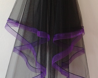 Purple Ribbon Edge 2 Tier Veil Wedding Bridal LB Veils LBV184 UK