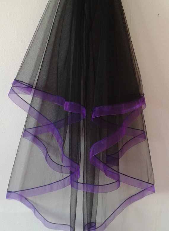 Purple Ribbon Edge 2 Tier Veil Wedding Bridal LB Veils LBV184 UK