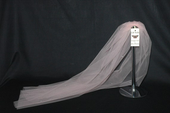 1 Single Tier Crystal Wedding Veil Blush Pink LB Veils LBV158 UK