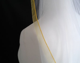 Yellow Ribbon Edge 1 Tier Veil Plain Wedding  LB Veils LBV183 UK