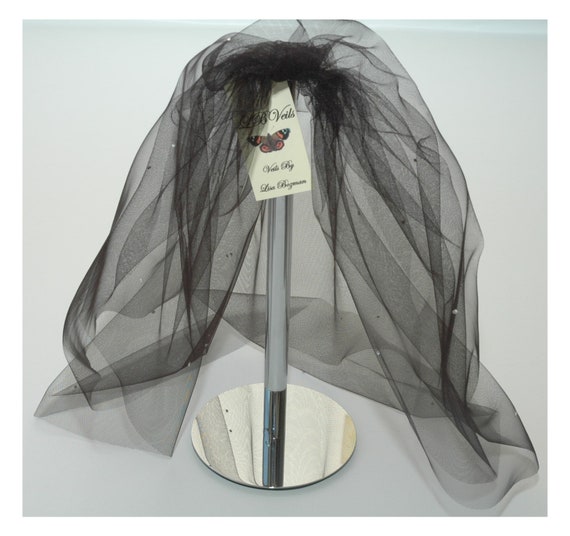 2 Tier Crystal Bouffant Black  LB Veils LBV154 UK