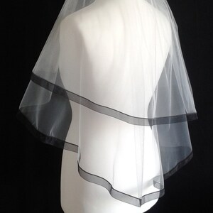 Black, Ribbon, Edge, Veil, 2 Tier,  Any Colour, Wedding, Organza, White, Blue, Pink, Length, Elbow, Fingertip, Short, LB Veils LBV184 UK