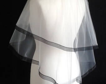 Black Ribbon Edge 2 Tier White Veil Plain or Crystal Wedding LB Veils LBV184 UK