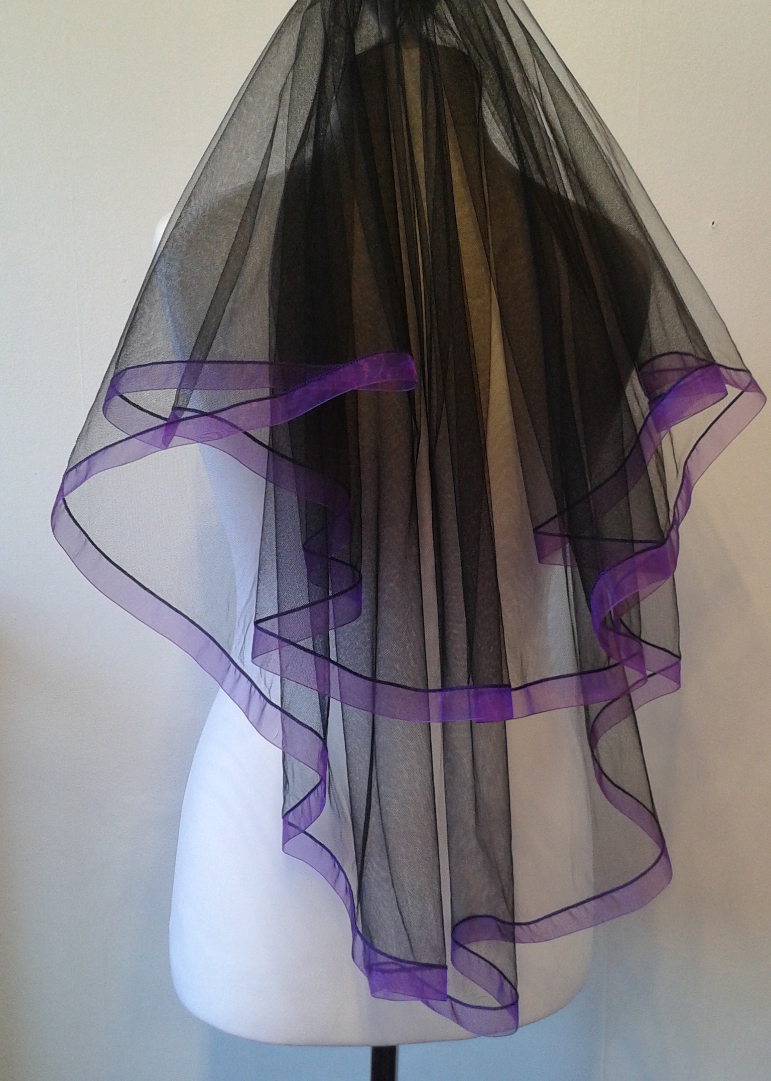 Purple Ribbon Edge Veil 2 Tier Any Colour or Length Wedding LBV184 LB Veils UK 