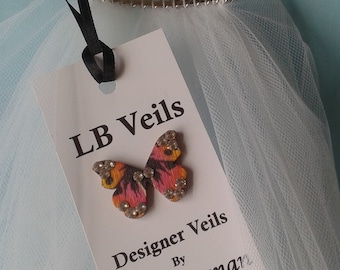 1 Single Tier Straight Cut Crystal Wedding Veil LB Veils 173 UK