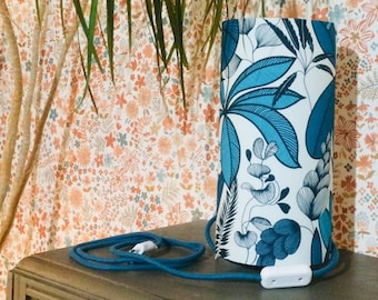 Table lamp / High cylindrical shade / Color fabric cable of your choice / Floral fabric shade