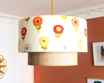 Doppelter Durchmesser-Lampenschirm. 35cm / Kabel Ihrer Wahl / Deckenleuchte / Retro Blumenstoff
