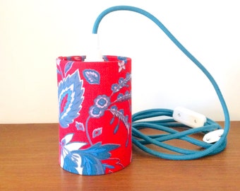 Lampe baladeuse nomade / Câble au choix / Abat-jour tissu fleuri coloré