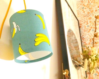 Large walkman / Nomadic lamp / Cable of your choice / Lampshade fabric pop banana patterns / Lampshade suspension pop art