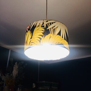 Abat-jour diam. 35cm Abat-jour réversible pour suspension ou lampe Abat-jour cylindre tissu jungle bleu et jaune image 5