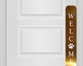 Dog Scratch Door Protection Plate - Pet Safe - Engraved - &quot;Welcome Paw&quot; - 3M Adhesive Mount - Multiple Finish & Size Options