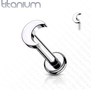 16 Gauge Titanium Internally Threaded Moon Flat Back Stud | earring | tragus | cartilage | daith | labret | silver