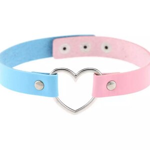 Blue / pink Sexy Anime girl heart Charm  Gothic Collar Necklaces Jewelry Gift Gothic faux Leather Heart-Shape Women Punk Choker Necklace