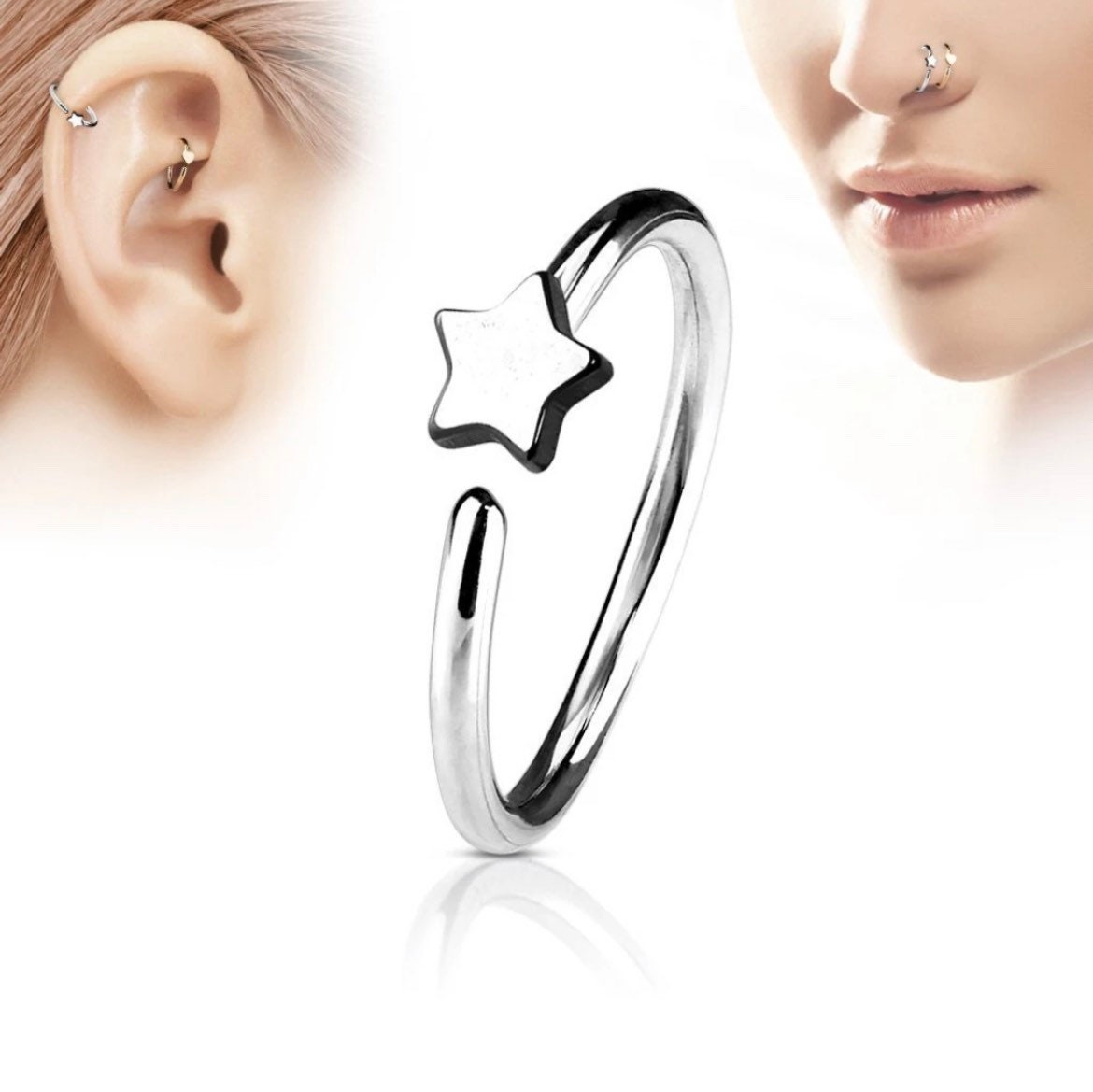 Amazon.com: THUNARAZ 16Pcs Double Nose Ring Hoop for Single Piercing 20G  Stainless Steel Nose Hoop Spiral Moon Star Pearl Ball Butterfly Snake CZ  Twisted Double Hoop Earrings for Women : Clothing, Shoes