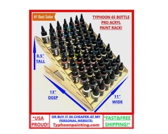 Typhoon 65 bottle Pro Acrylic paint rack, monument hobbies, hobby storage wooden organizer, 31mm size holes.