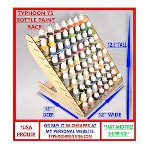 Typhoon 75 bottle paint rack, Only 11.5 inches wide! USA Typhoon hobby miniature storage wooden Vallejo, Testors, modular organizer holder