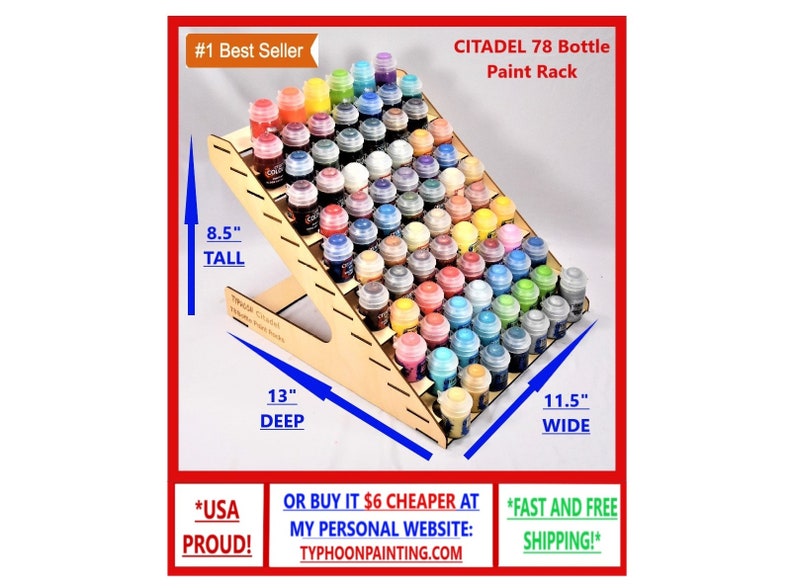 Typhoon 78 Bottle Citadel Paint Rack Size 11.5 Wide hobby storage wooden pigment stand holder modular miniature image 1