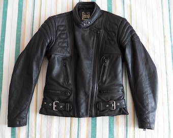 Vintage Damen Motorradjacke EU 36 Größe XS S schwarzes Leder Biker Cafe Racer Bobber Chopper Stil