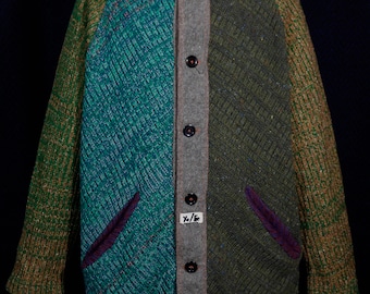 Mens Handmade Long Jersey Sweater Jacket Cardigan XL XXL Multicolored Wool Blend Knitted Boho Punk Ethnic &quot;Grunge is dead&quot; Made in Ukraine
