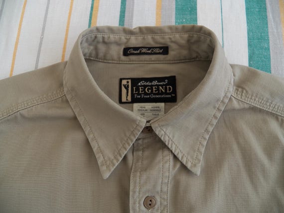 Eddie Bauer Legend Omak Work Shirt Mens Size M tan ripstop weave cotton long sleeve View 2