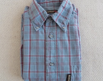 Vintage Napapijri Mens Casual Shirt Size S SMALL Washed Blue Red Check Plaid Cotton Long Sleeve Made in Romania