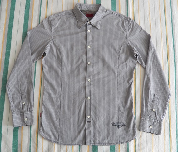 Levi s Mens Shirt Size L Large Grey Pale Violet Stripe Stretch