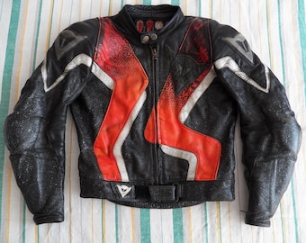 Vintage Mens Dainese Motorcycle Riding Jacket EU 48 Size S M? black leather biker racing jacket Made in Italy RARE