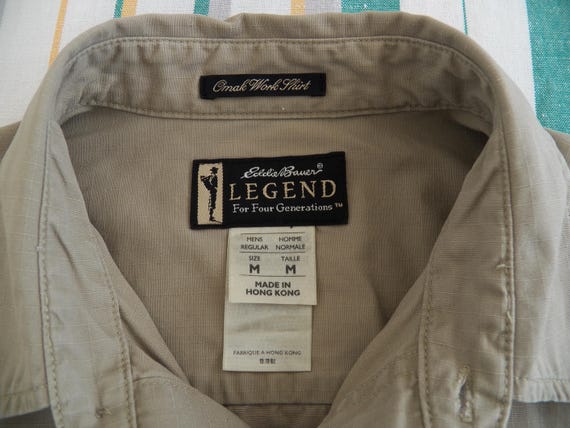 Eddie Bauer Legend Omak Work Shirt Mens Size M tan ripstop weave cotton long sleeve View 4