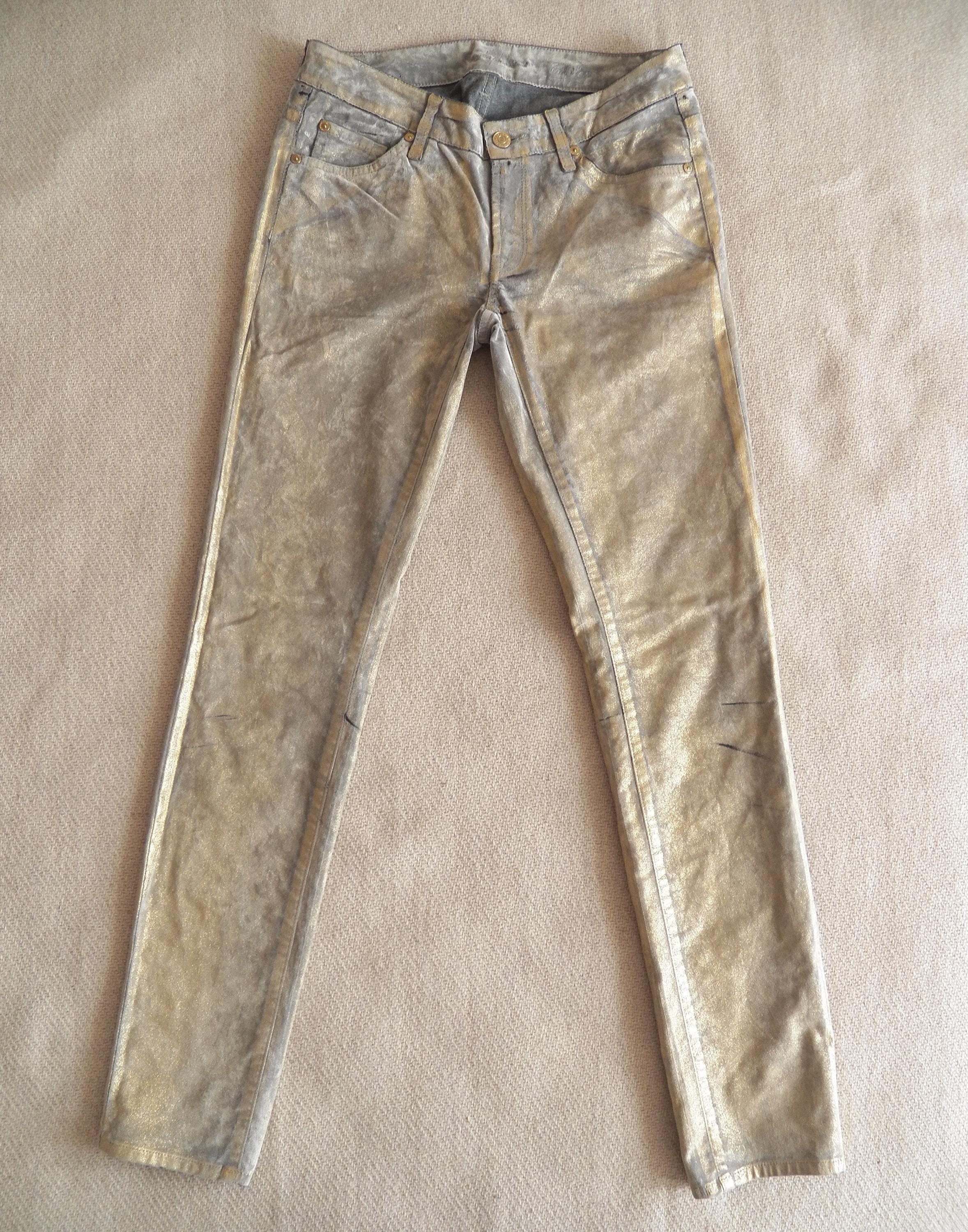 for All Mankind Cristen Womens Jeans W28 L32 Grey Metallic Gold