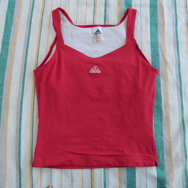 Vintage Adidas Strap Top with Under Bra Womens Size M US 10 UK 14 Pink Red Made in Greece Workout Crop Top 90s 00s Y2K