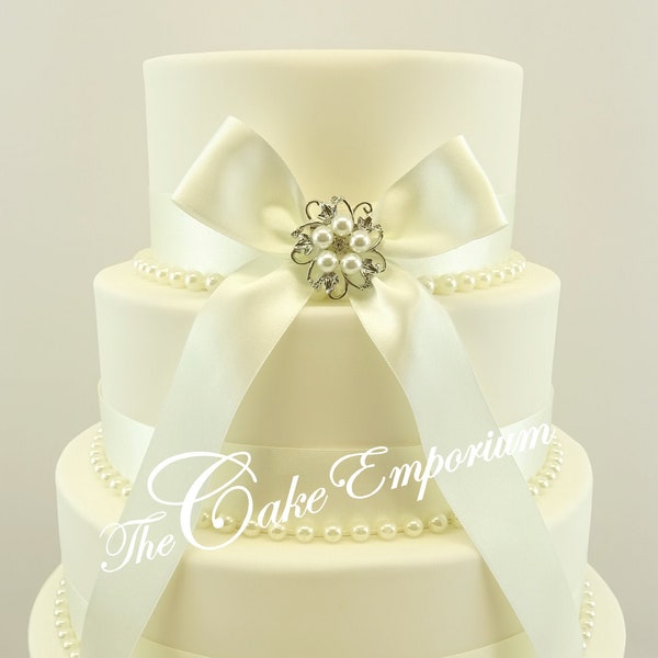 Wedding Cake – Bridal Pearl Brooch – Pearl and Ribbon Cake Topper