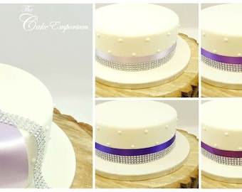 Cake Ribbon Shades of Purples Double Satin Ribbon 35mm with 4 Row Diamante Trim Cake Topper Trim
