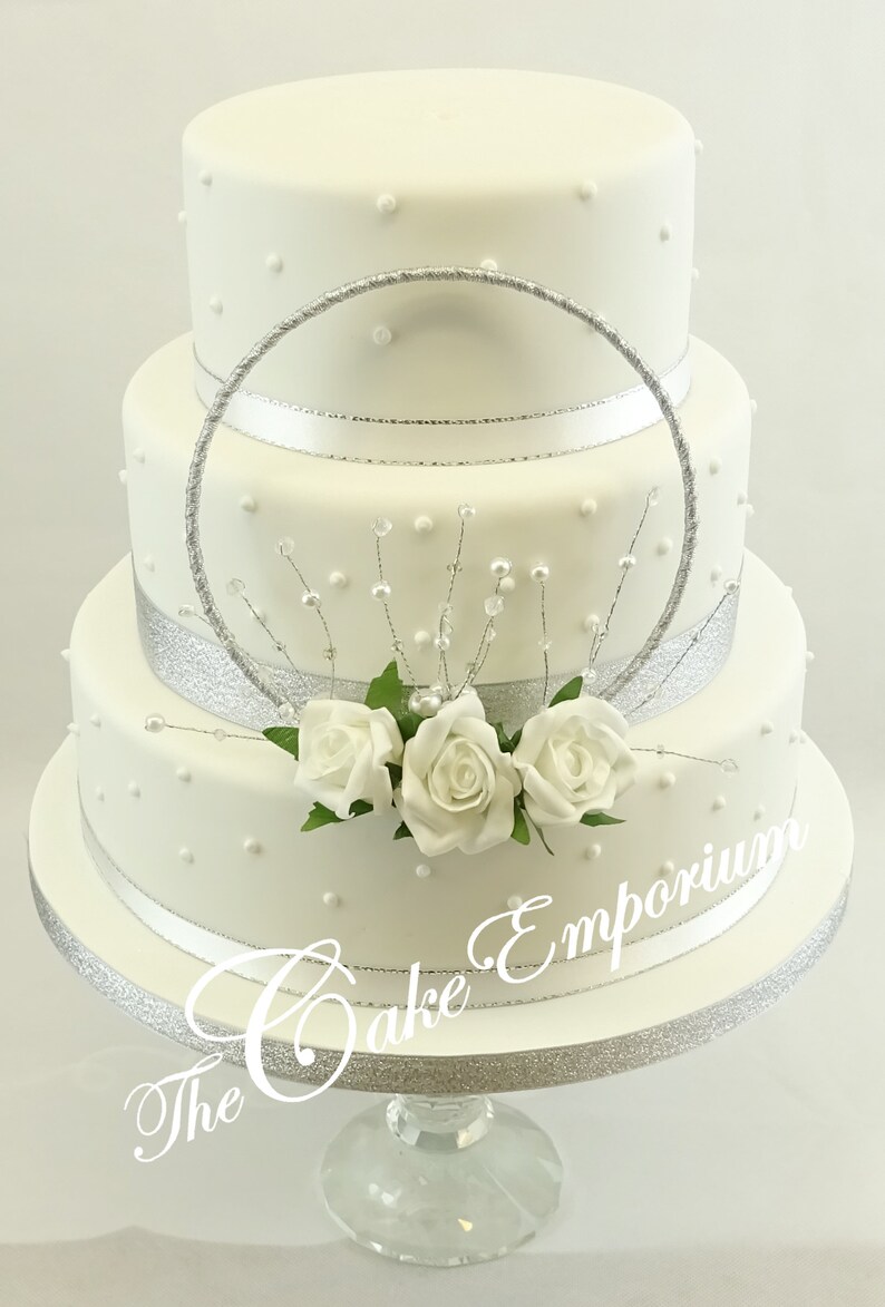 Wedding Cake Hoop topper foam flowers pearl & bead sprigs complete set or Hoop and Flowers only Hoop and Ribbon set