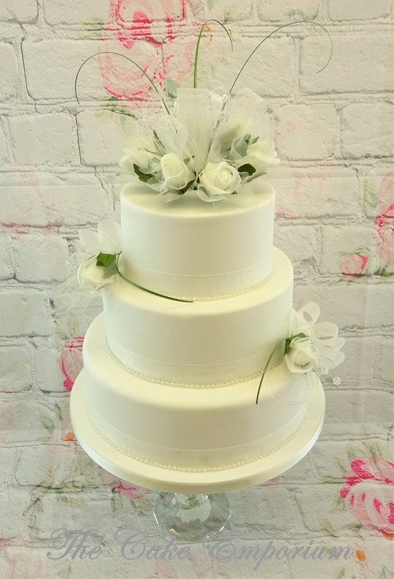 Wedding Cake Topper Ivory Rose Posy 2 Single Roses Double Etsy